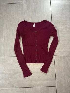 Mudd Ribbed Button-Up Long Sleeve Top XS